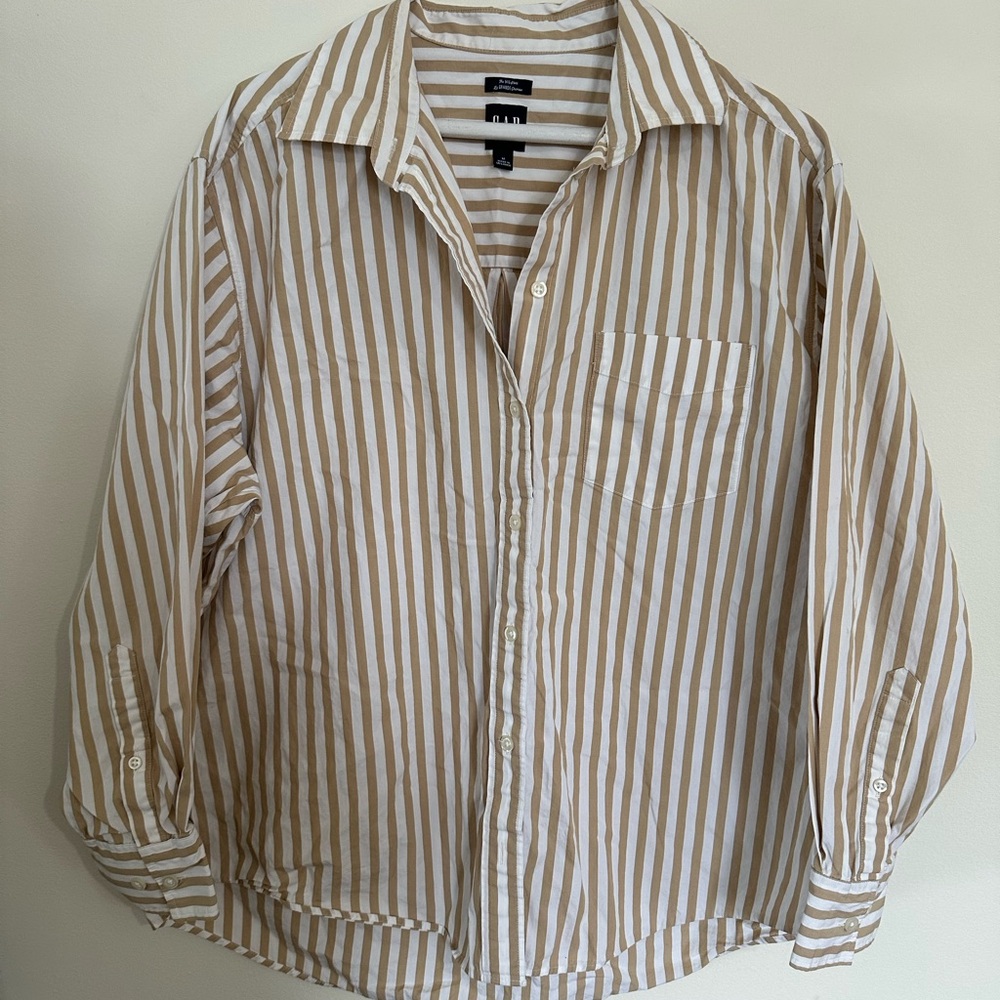 Striped white and tan oversized shirt
